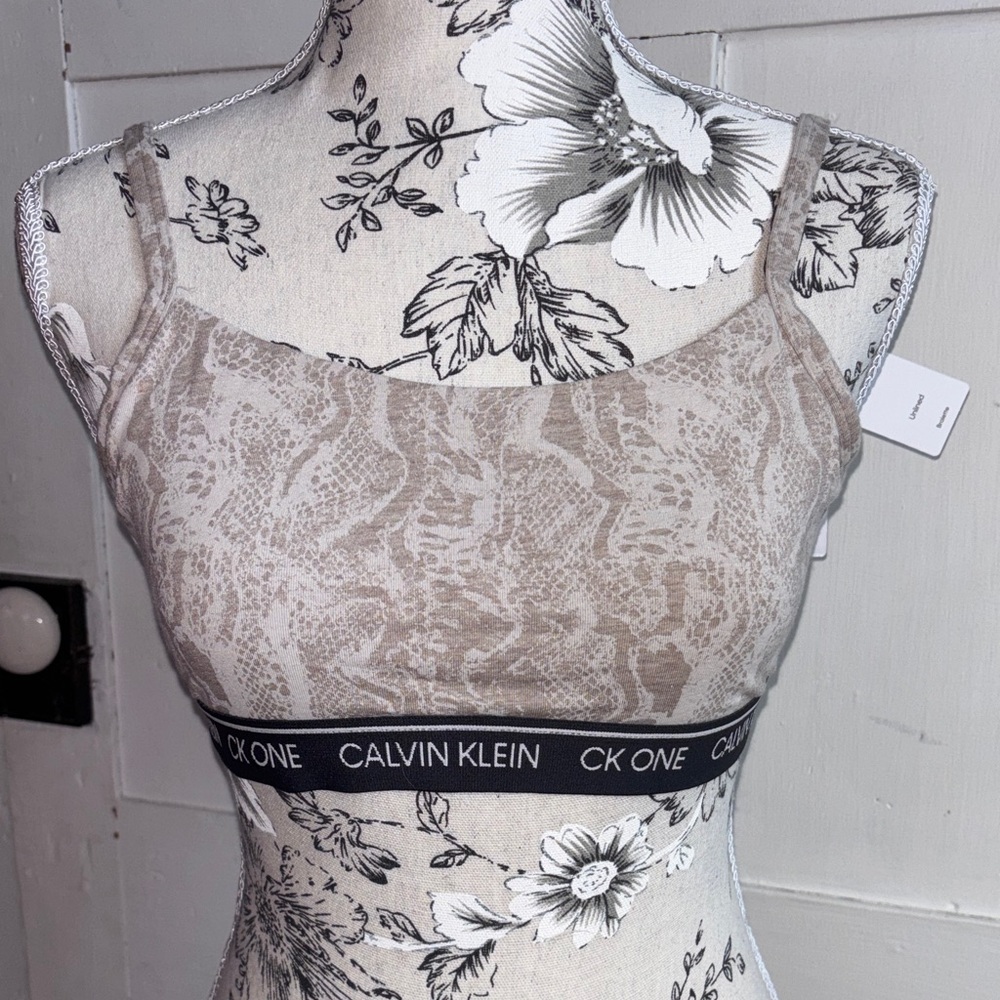Calvin Klein Taupe Snake-Print Bralette with CK One Logo Band